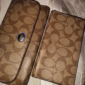 Coach Brown/Purple tri Fold Wallet Set